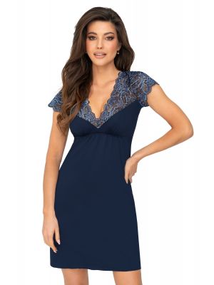 Elegant nightdress with lace - Melania dark blue