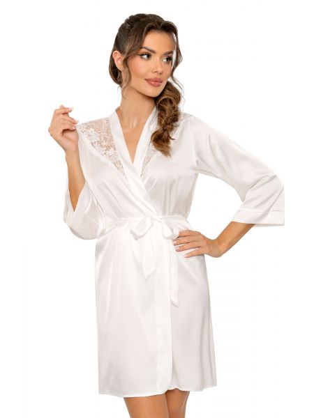 Satin dressing gown with lace - Mari ecru - 2