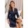 Satin dressing gown with lace - Mari dark blue