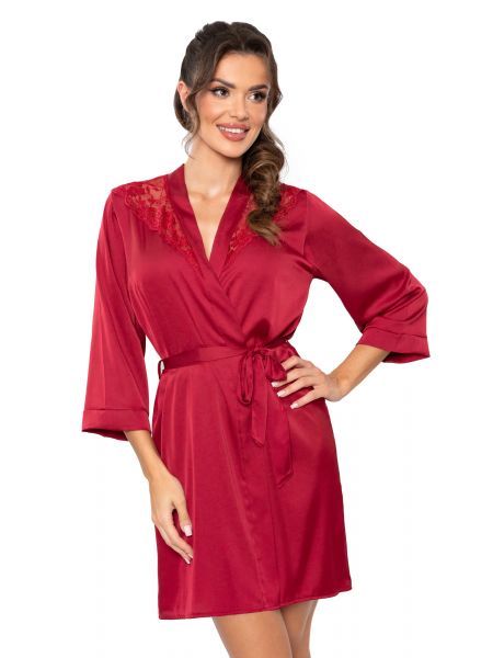 Satin dressing gown with lace - Mari burgundy - 2