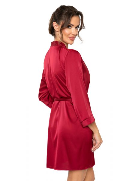 Satin dressing gown with lace - Mari burgundy - 3