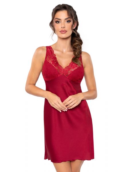 Satin nightdress with lace - Mari burgundy - 2
