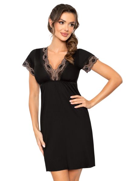 Black nightdress with lace sleeves - Hana