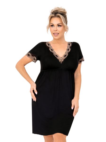 Black plus size nightdress with lace - Hana