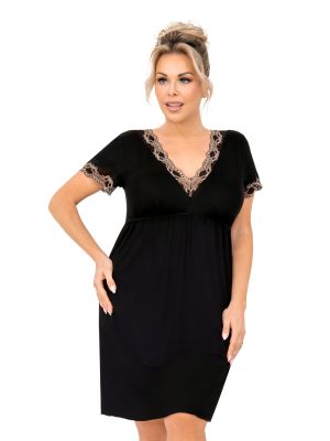 Black plus size nightdress with lace - Hana
