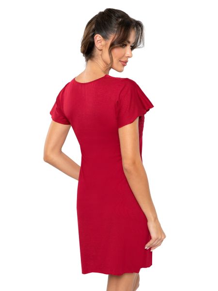 Elegant short-sleeved nightdress - Luiza in burgundy - 2